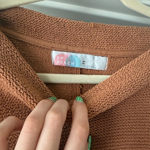 FREE PEOPLE BEACH Sweater Oversized Balloon Sleeve Brown Slouchy Long Sleeve M - Picture 2 of 5